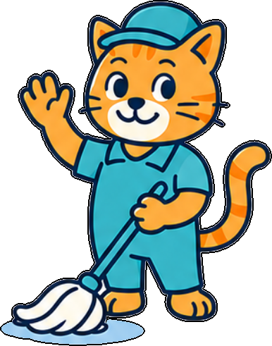 The Cleaning Cat mascot waving