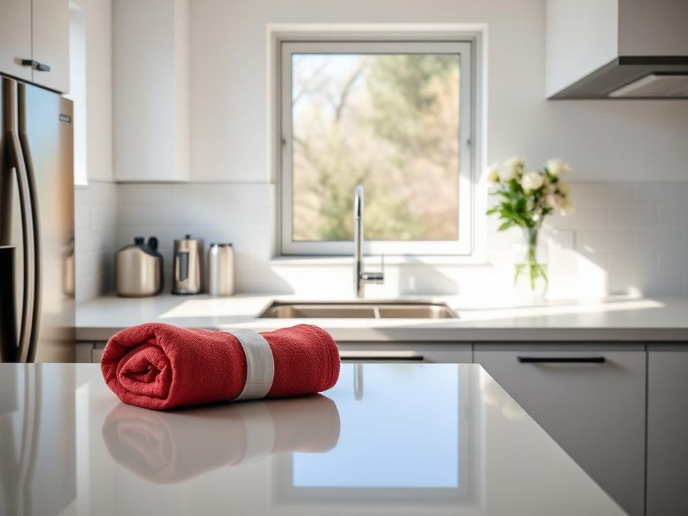 Bright, spotless kitchen counter maintained by a recurring cleaning service